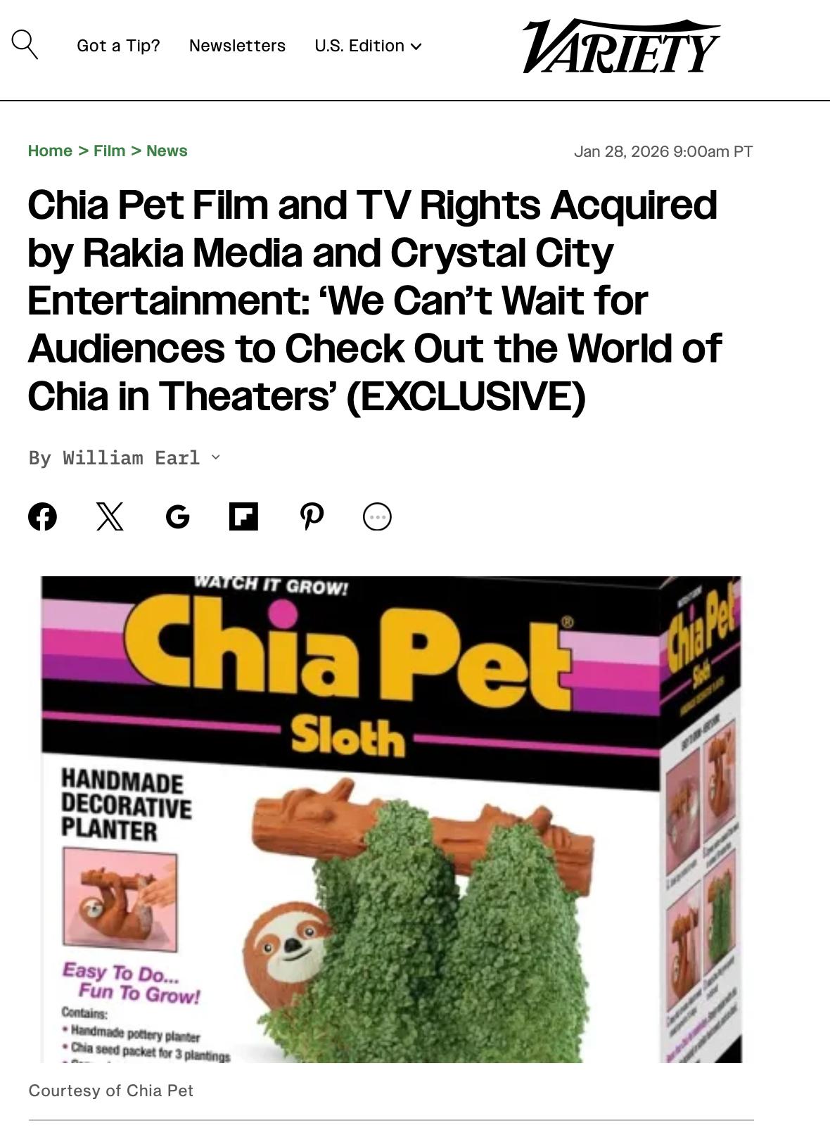 Variety exclusive: Chia Pet Film and TV Rights Acquired by Rakia Media and Crystal City Entertainment