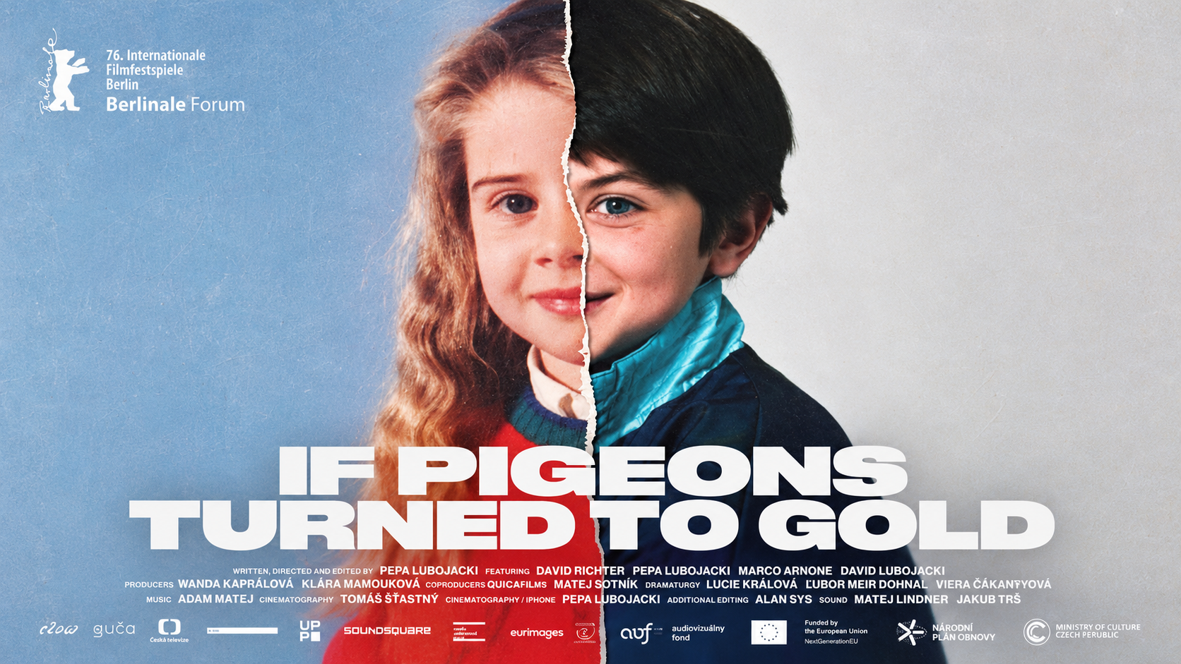 If Pigeons Turned to Gold — a torn photograph joining a young girl and a young boy, Berlinale Forum key art