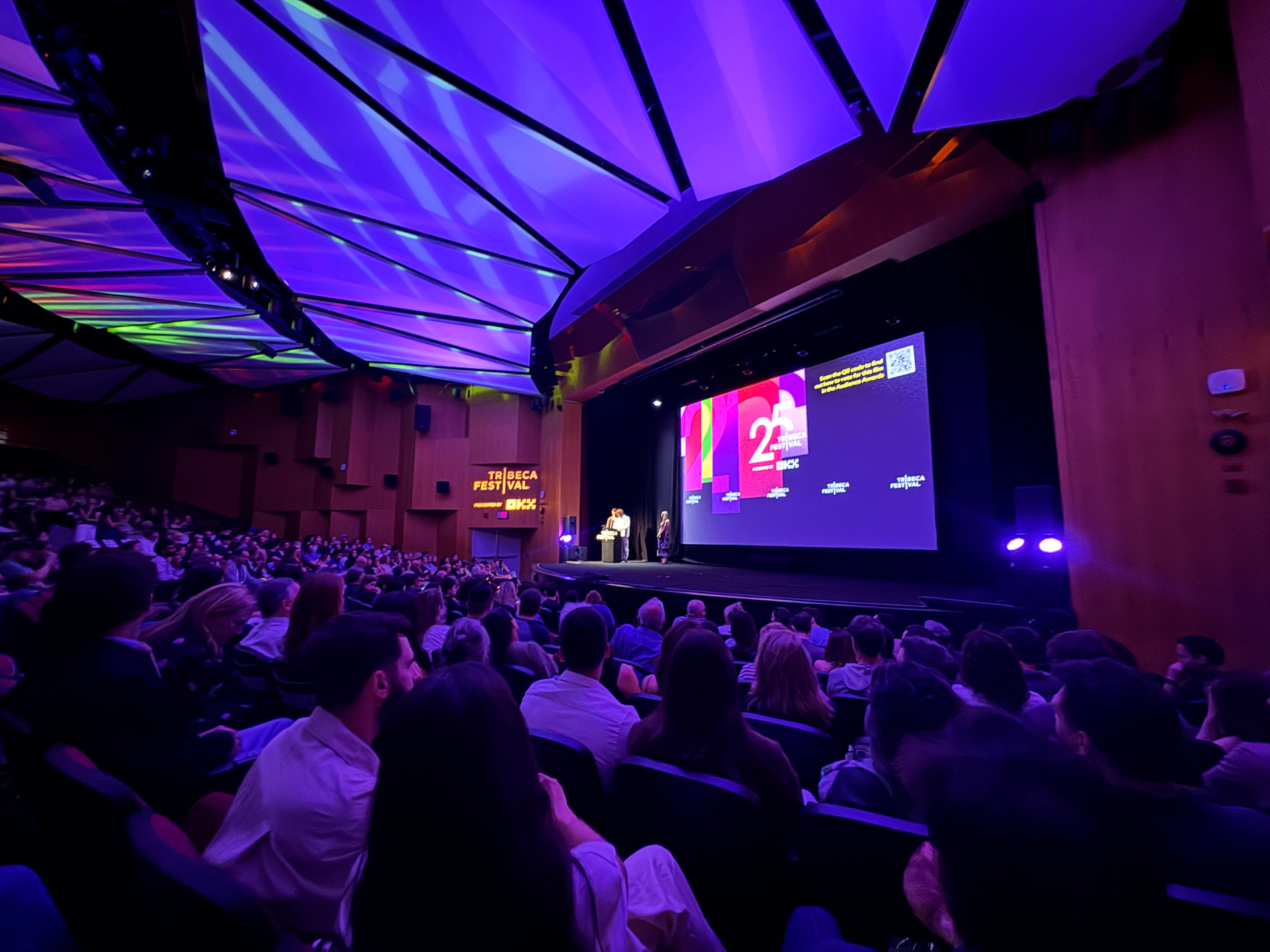 A packed theater at the Tribeca Festival during a 2050 Group client premiere.