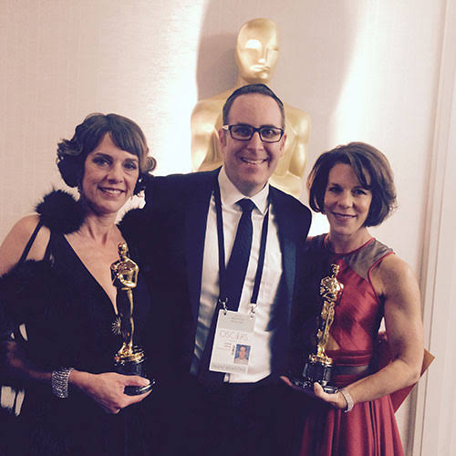 Adam J. Segal backstage at the Oscars® with winning directors Ellen Goosenberg Kent and Dana Perry