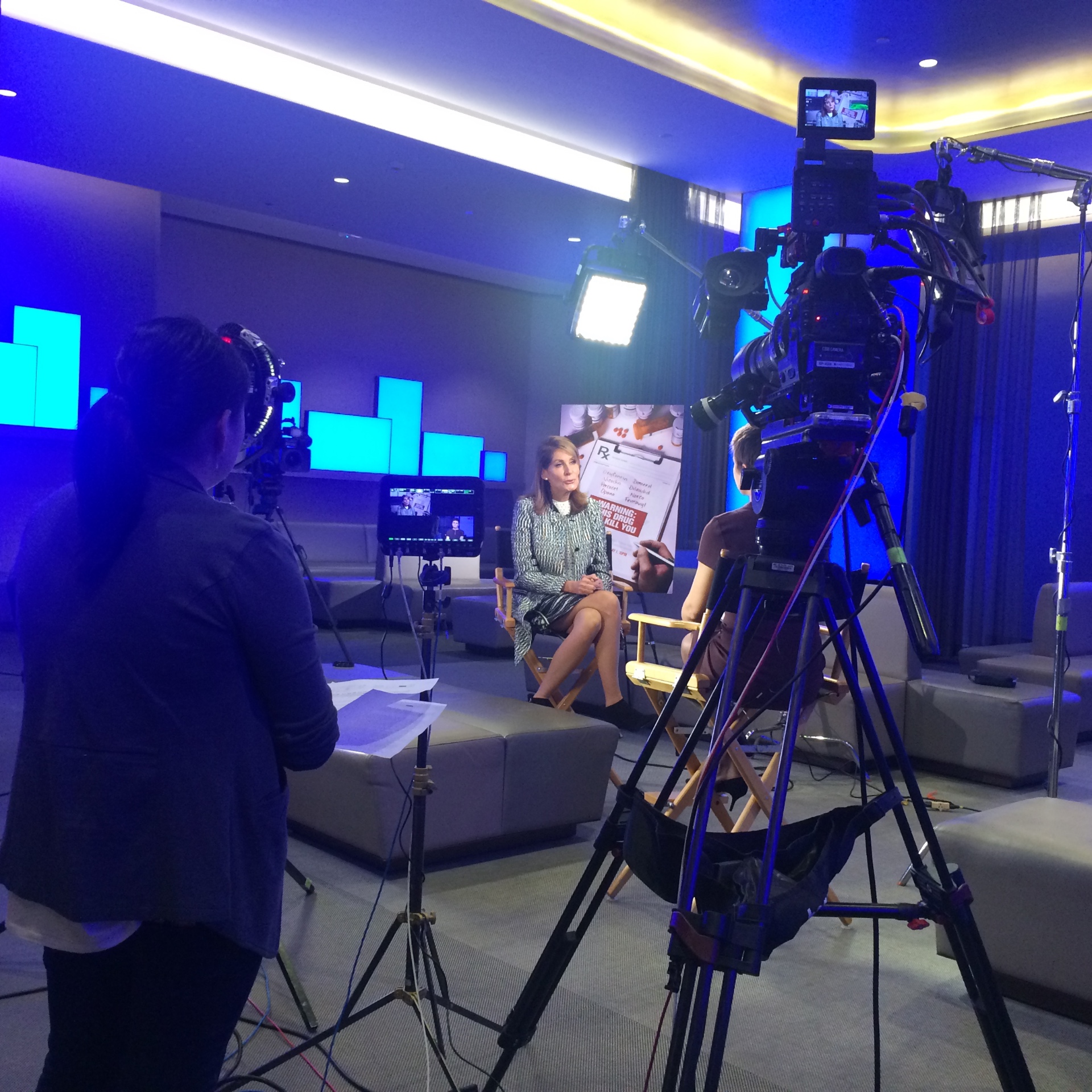 Client taped in a network broadcast studio for a segment on the opioid epidemic.