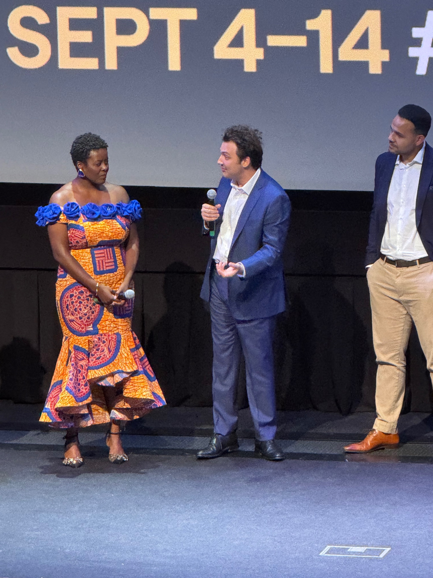 Agency client filmmakers on stage during a post-screening Q&A at a festival premiere.