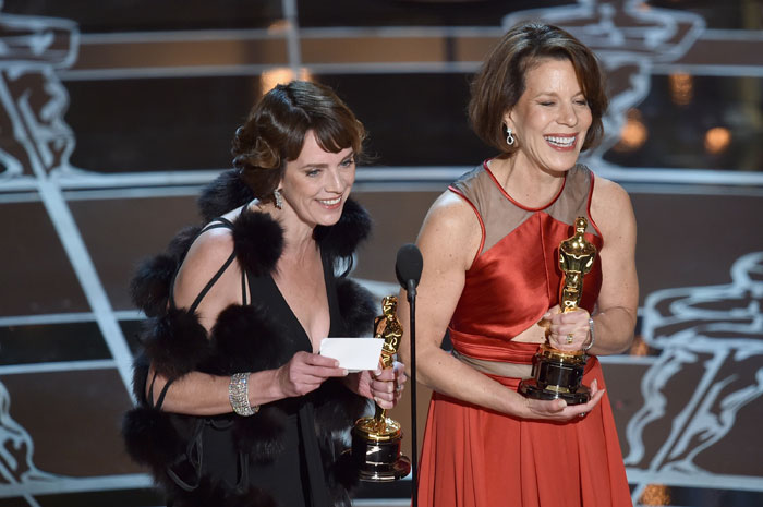 Directors Ellen Goosenberg Kent and producer Dana Perry accept the Oscar® for Best Documentary Short Subject on the Academy Awards® stage